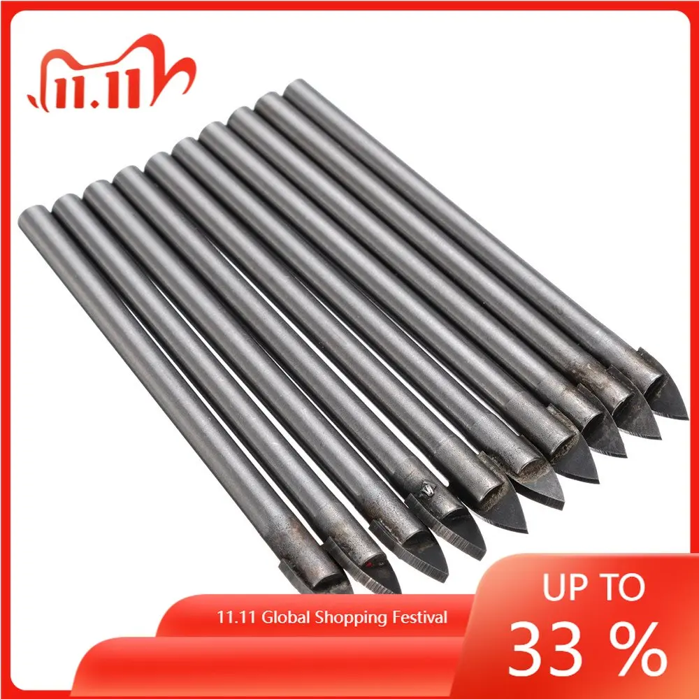 10 Pcs Cross Drill Bits 6mm Tip Tungsten Carbide For Glass Ceramic Tile Drillinf Electric Drill Power Tools Accessories