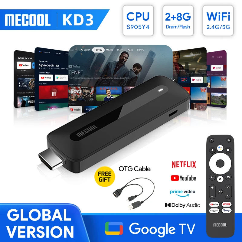 MECOOL KD3 Android 11 TV Stick with Dolby Audio 2+8G Google Certified Google TV Stream Media Receiver Stick Home Media Player