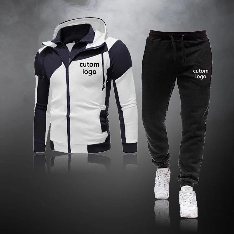 Custom Logo Casual Tracksuit Men Sets Hoodies and Pants 2 Piece Sets Zipper Sweatshirt Outfit Sportswear Male Suit Clothing