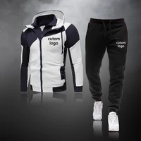 custom logo casual tracksuit men sets hoodies and pants 2 piece sets zipper sweatshirt outfit sportswear male suit clothing