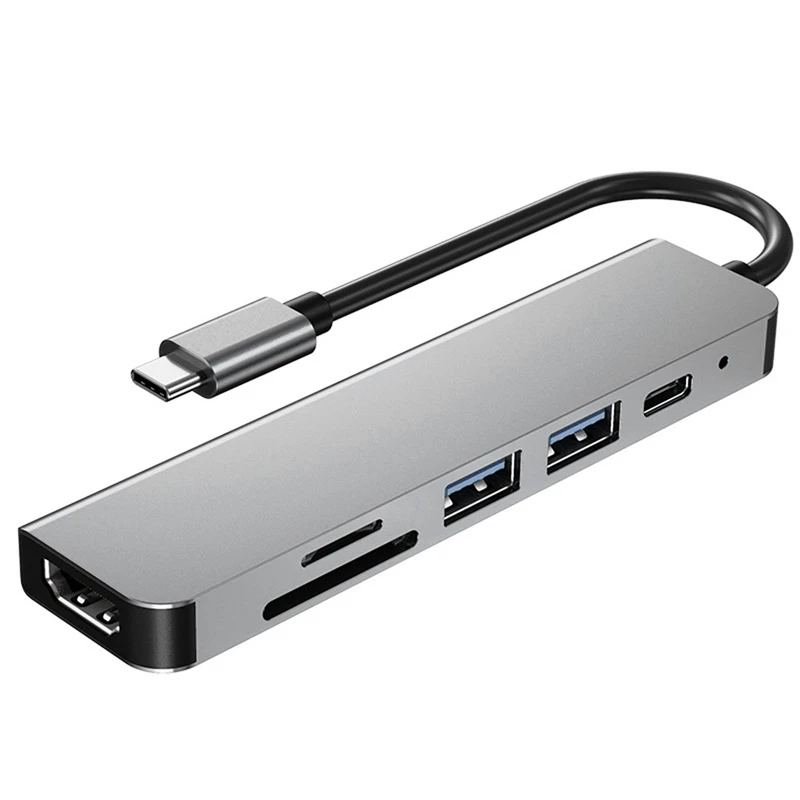 

2X 6 In 1 USB Type C Hub Adapter With 4K 30Hz -Compatible Multiport Card Reader USB3.0 TF PD Video Multi Ports