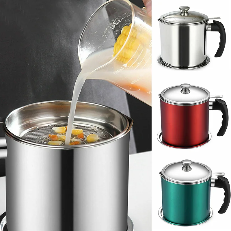 

1.3L Food Grade Stainless Steel Oil Strainer Pot Container Jug Storage Can With 1mm Fine Filter Cooking Oil Pot Kitchen Tools