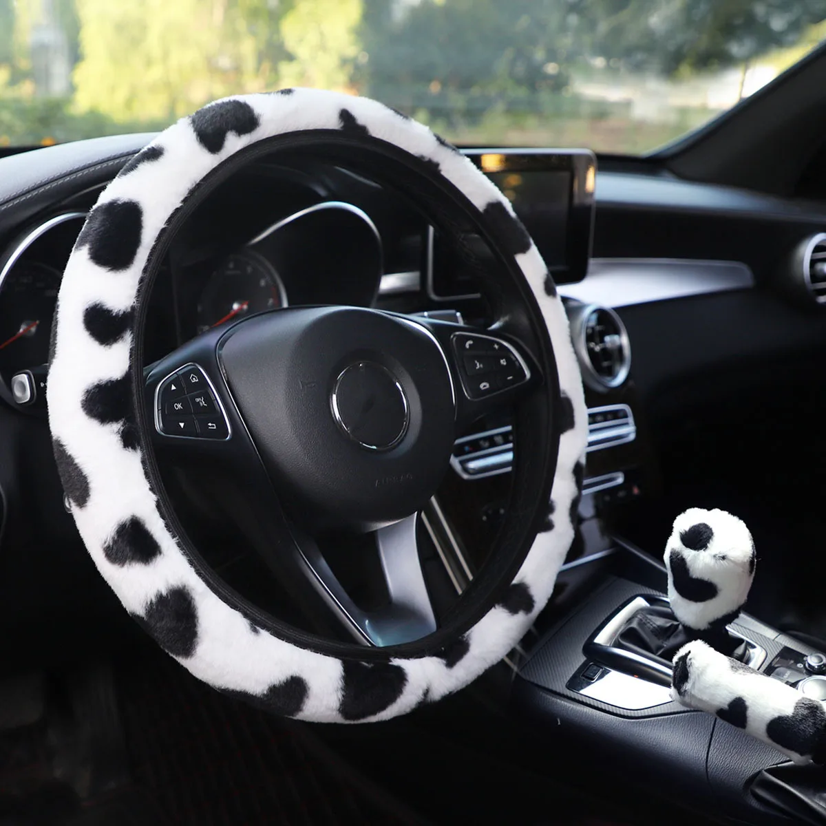 

3Pcs Soft Plush Steering Kit with Stop Lever+Hand Brake Wool Cover Winter Steering Wheel Cover