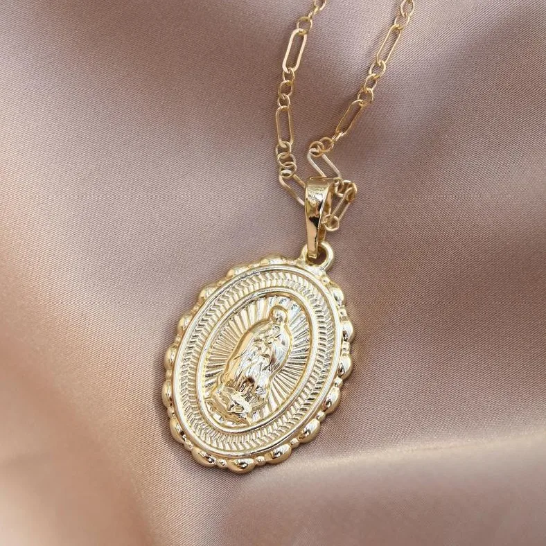 

Holy Virgin Mary Pendant Necklace Religion Dainty Golden Christian Cubic Zircon Necklace Collier Women Christian Jewelry
