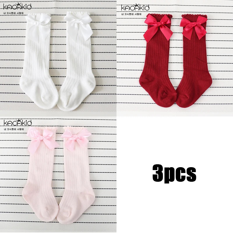 

3 Pairs Socks Baby Newborn Cute Girl Knee High Bowknot Princess Socks Cotton Toddler Floor Sock Infant Stuff Accessories Clothes