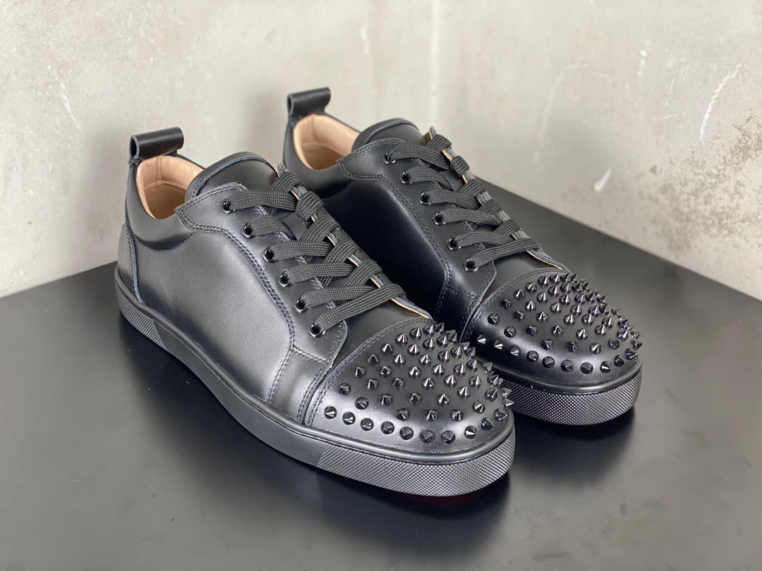 

Spiked Casual Luxury Designer Shoes Men Red Lace-up Genuine Leather Sneakers Male Big Size