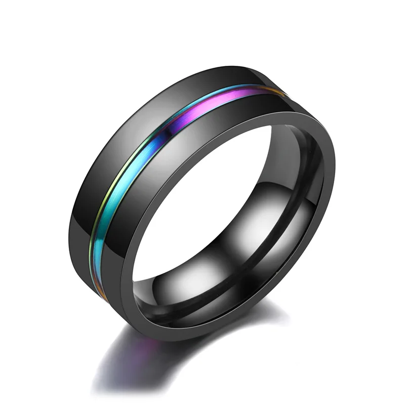 

8MM Black Titanium Ring for Men Boys Simple Wedding Rings Trendy Rainbow Groove Rings Jewelry Accessories Gifts