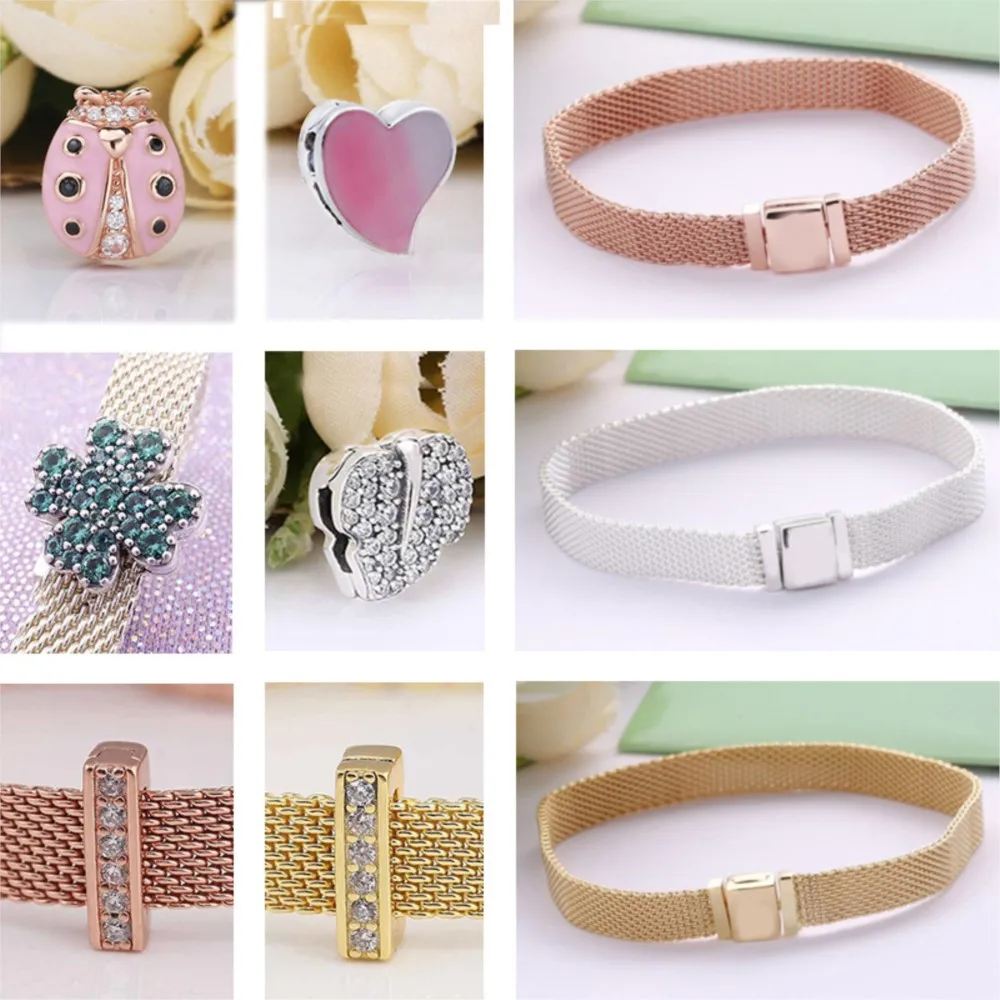 

Fashion 925 Sterling Silver Beads Dazzling Round Clips Fit Original Pandora Charms Reflexions Bracelets Women Jewelry