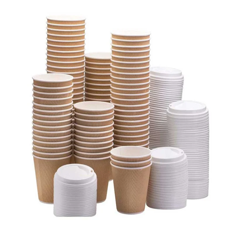 50 Pack Food Grade Biodegradable Disposable White Paper Coffee Cup With Cover