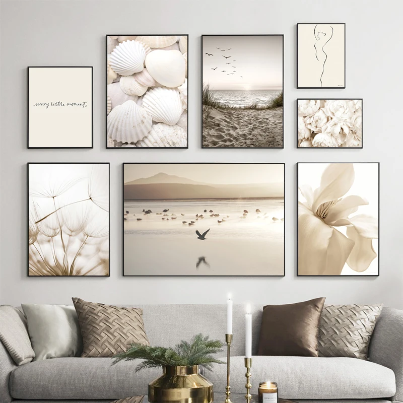 

Настенная картина в скандинавском стиле, белая раковина, пляжный цветок, Одуванчик, Картина на холсте, плакаты и принты, настенные картины для гостиной, домашний декор