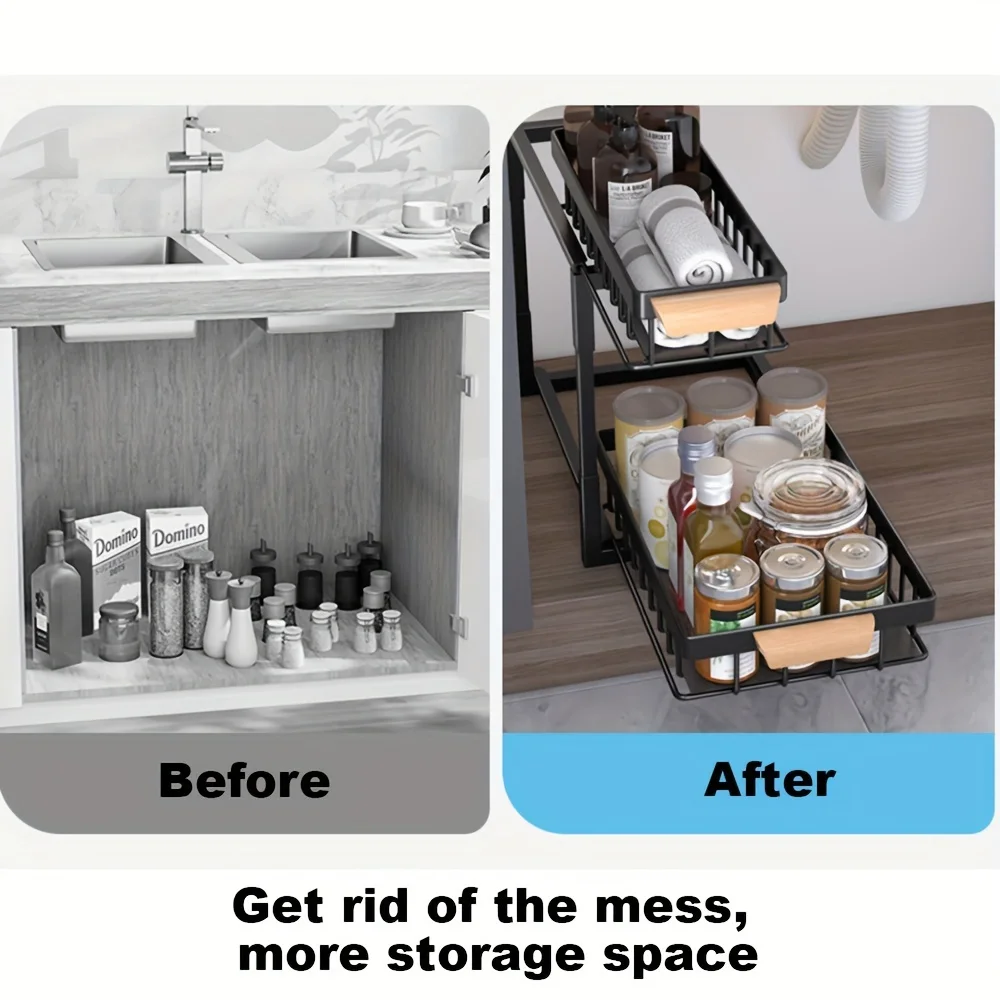 1 шт. 2-ярусная выдвижная стойка-органайзер под раковину многофункциональная