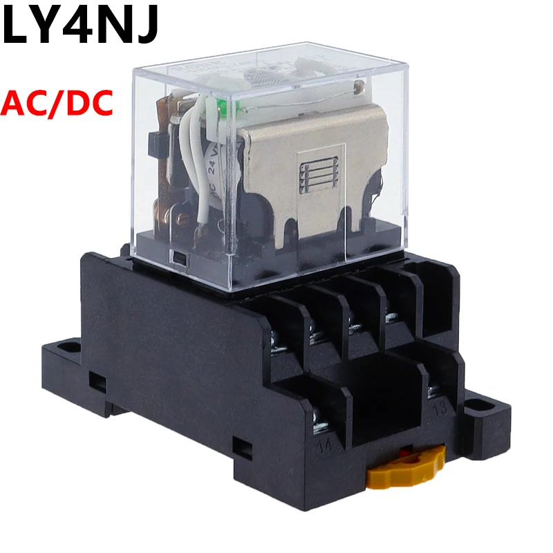 

1Set LY4NJ HH64P AC 110V 220V DC 12V DC 24V 14PIN 10A silver contact Power Relay Coil 4PDT with socket Base PTF14A
