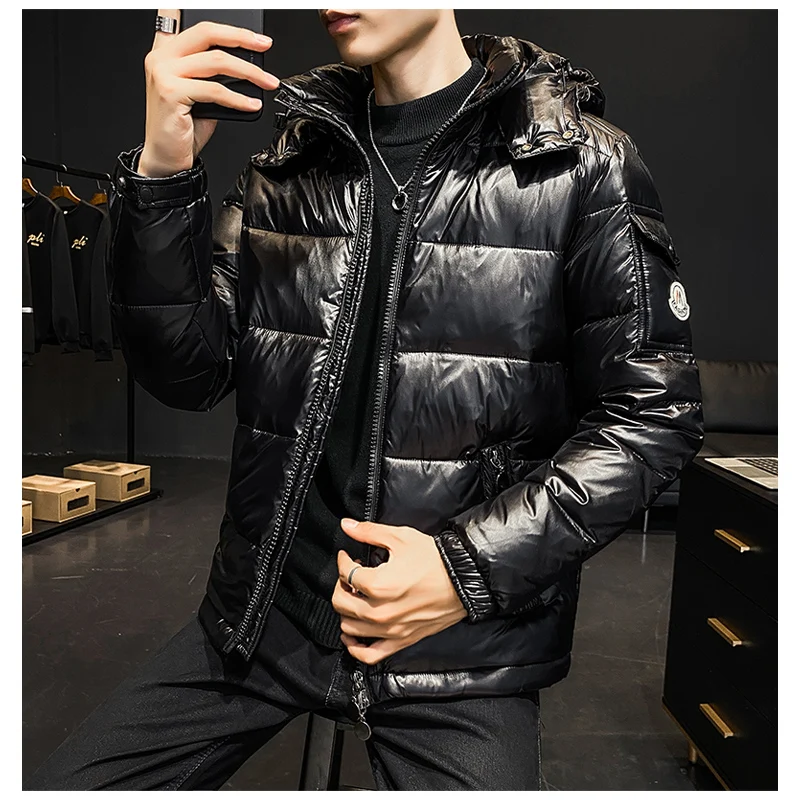 Men Fashion Casual Short Coat Shiny Hooded Jacket Women Red 