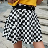 fashion a line skirt with belt 2022 women high waist harajuku vintage plaid skirts summer y2k pleated mini skirt punk streetwear
