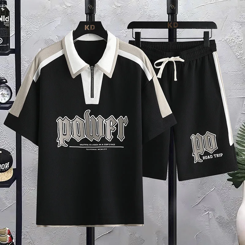 Lapel Short Sleeve Suit Men's Summer Fashion Fashion Brand Two-Piece Suit with Handsome Youth Sports Casual Clothes