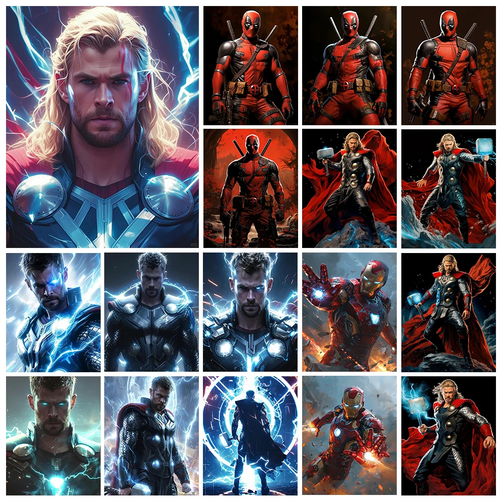Zestaw obrazów diamentowych Marvel Thor 5D DIY grafika wykonana z materiału akrylowego pełna pasta w stylu amerykańskim