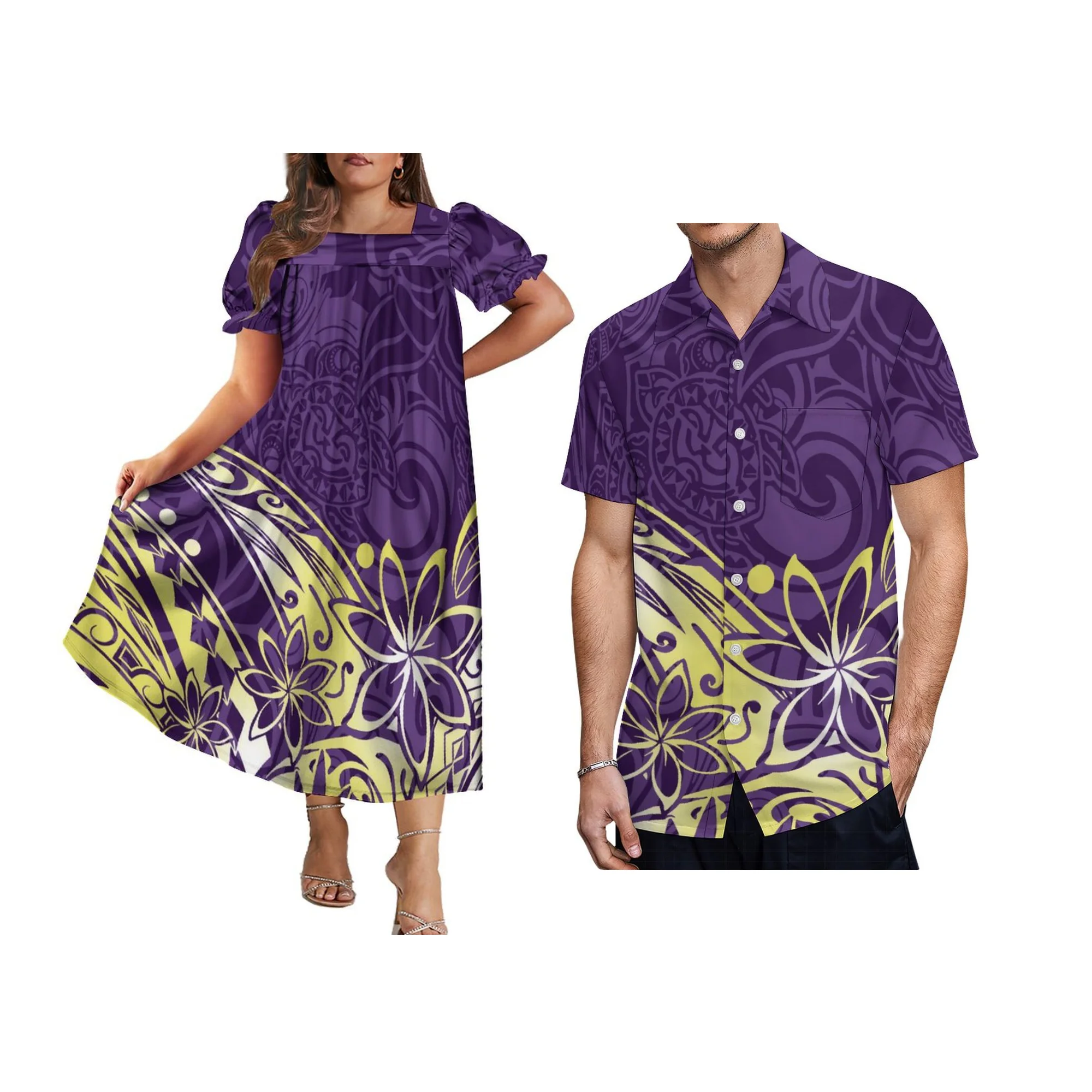 Летнее длинное платье с коротким рукавом на заказ в полинезийском стиле Муму