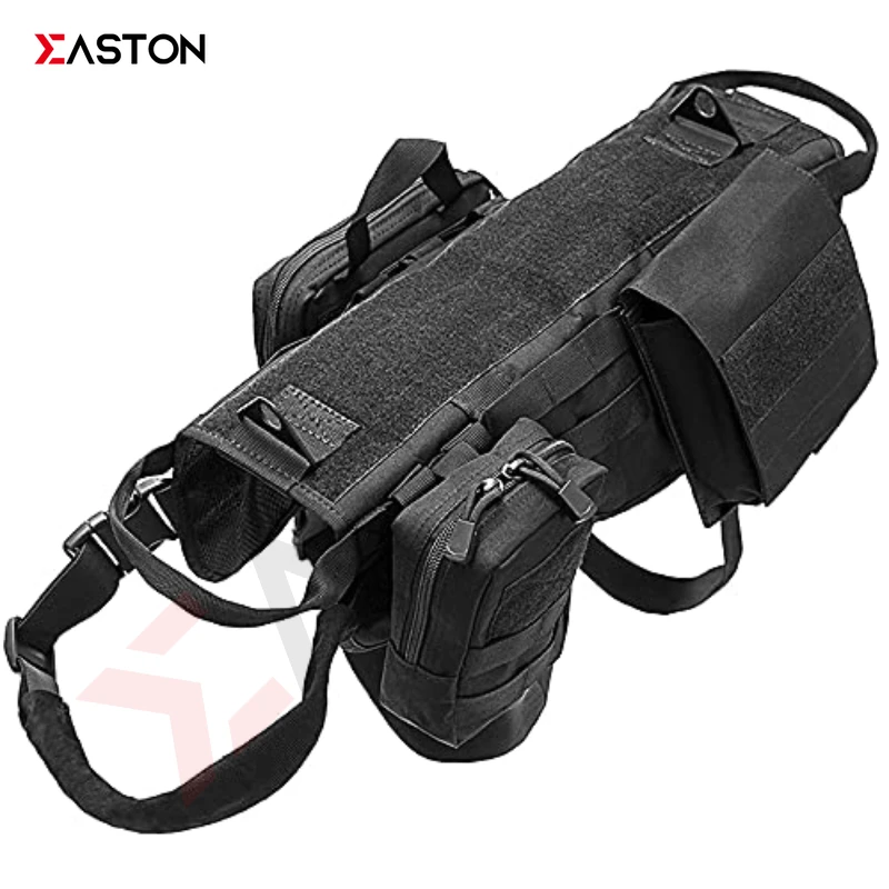 

Tactical Dog Harness with Pouches Molle Vest K9 No-Pull Handle Comfortable Adjustable Outdoor Training Service Harness