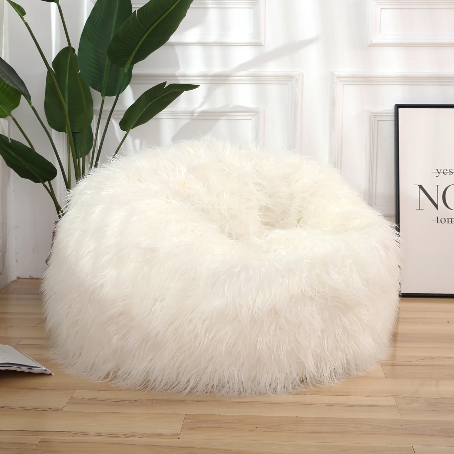Bean Bag Chair Cover Hot Sale Fluffy Faux Fur White Puff Sofa Bed Tatami(Without filler) |