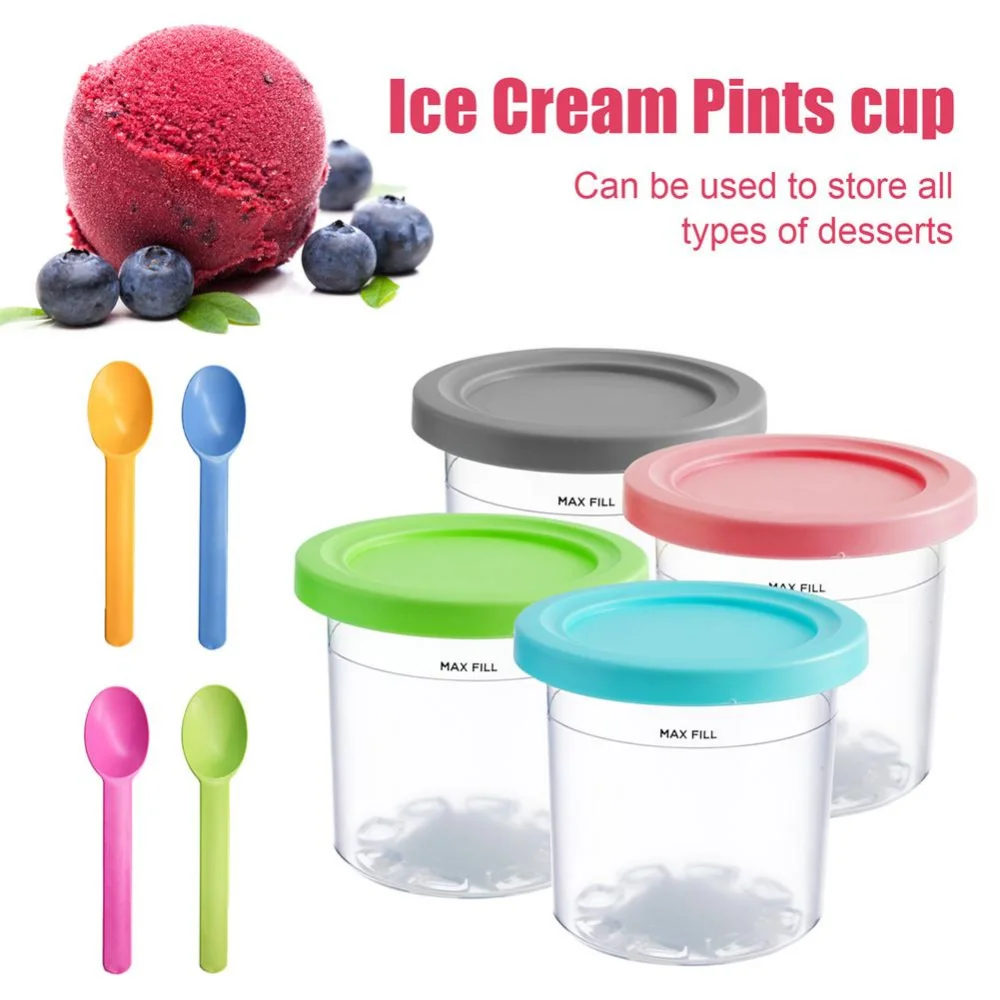 

2/4Pcs Ice Cream Pints For Ninja Creami Pints Ice Cream Containers Cup Reusable Freezer Storage Tubs Homemade Ice Cream Bowls
