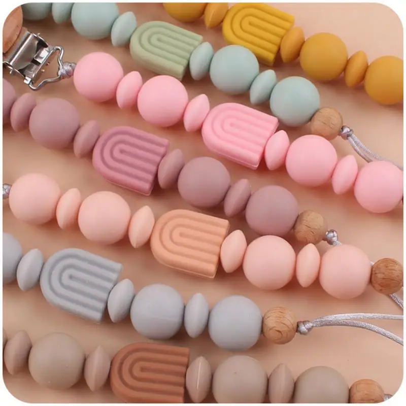 

Handmade Beech Wood Baby Pacifier Clips Flower Silicone Chew Beads Infant Nipple Clip Teether Teething Toy Baby Pacifier Chain