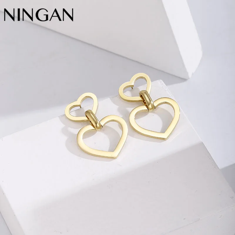 NINGAN Gold Color Heart Pendant Stud Earring Fashion Women Drop Earrings Simple Jewelry for Girls Party Wedding
NINGAN Gold Color Heart Pendant Stud Earring Fashion Women Drop Earrings Simple Jewelry for Girls Party Wedding