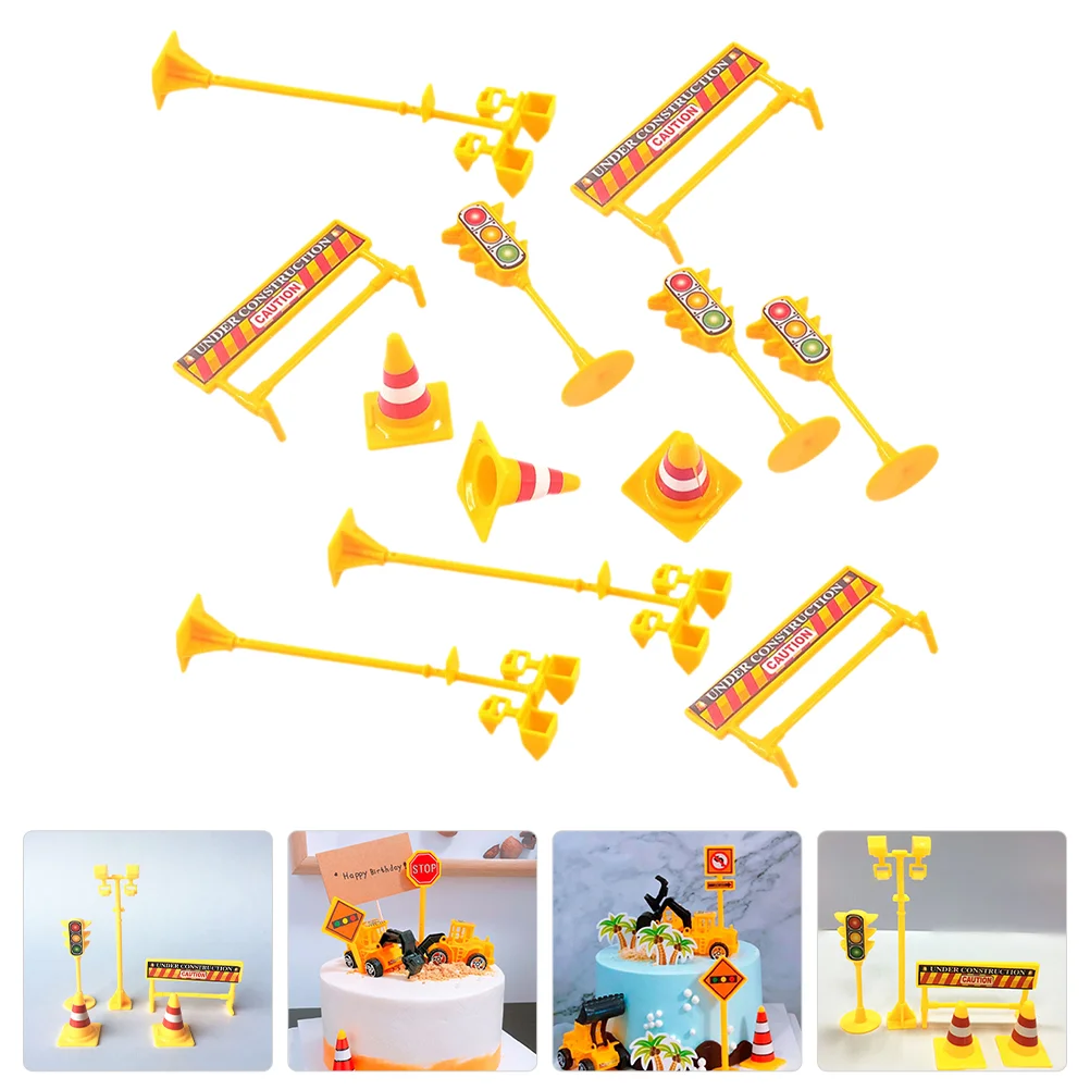 

3 Sets Construction Sign Cake Decoration Construction Cake Topper for Baby Shower