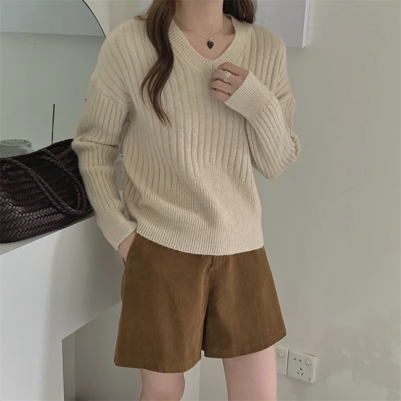 FINEWORDS зимний винтажный вязаный свитер с v-образным вырезом корейский мягкий