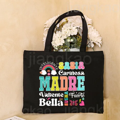 Холщовая большая сумка с испанским принтом для мамы, женские сумки на плечо, женская дорожная сумка, сумка для покупок, подарок на день рождения, день матери для мамы