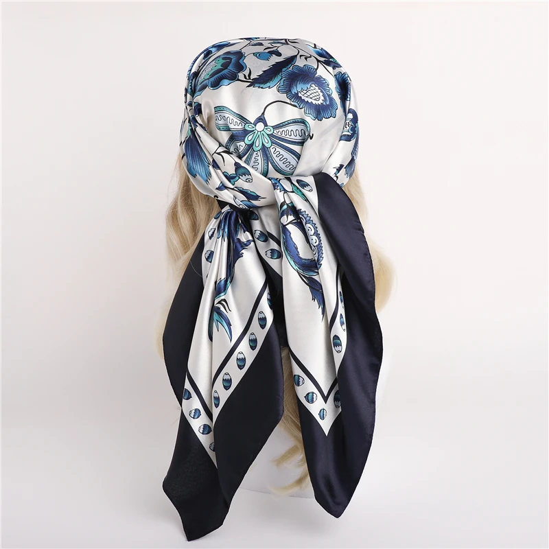 

Fashion Design Headband for Women Hijab Luxury Satin Silk 90cm Square Scarf Bandana Neckerchief Lady Shawl Wrap Foulard Echarpe