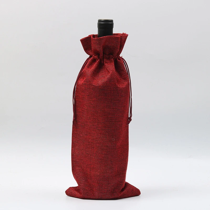 

Christmas Wine Drawstring Beam Pocket Gift Bottle Bottle Burlap Champagne Bottle Dust Jacket Home Decoration 12pc