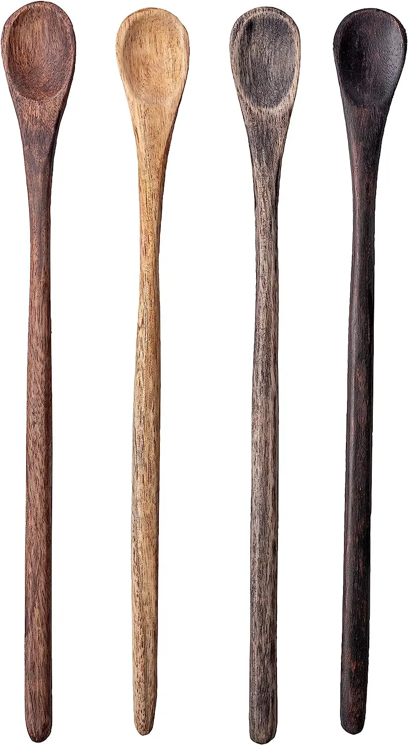 

Long Handle Tasting Spoons Set - Long Handle Spoons for Cooking - Wooden Kitchen Utensils - Wood - Set of 4 Kitchen Cooking Dini