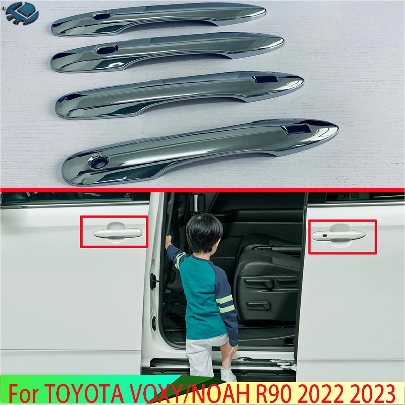 

For TOYOTA VOXY/NOAH R90 2022 2023 Car Accessories ABS Chrome Door Handle Cover With Smart Key Hole Catch Cap Trim Molding