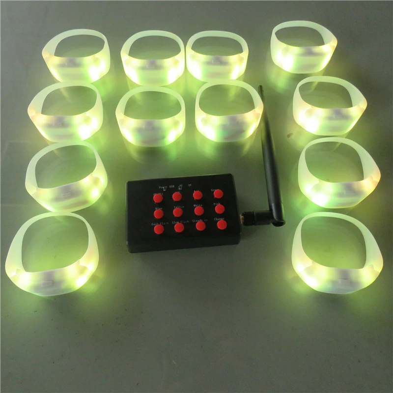 

7 Colors LED RGB Bracelets Glowing Flash Lighting Up Wristband with 12 Keys 400 Meter Remote Control Free Shipping 250pcs/Lot