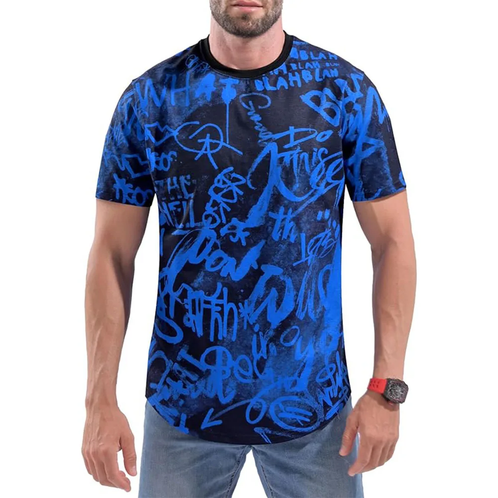 

Boutique Men's T-shirt Fashion Graffiti Shirt Imitation Old Short Sleeve Abstract Print Pattern Fabric Soft And Comfortable