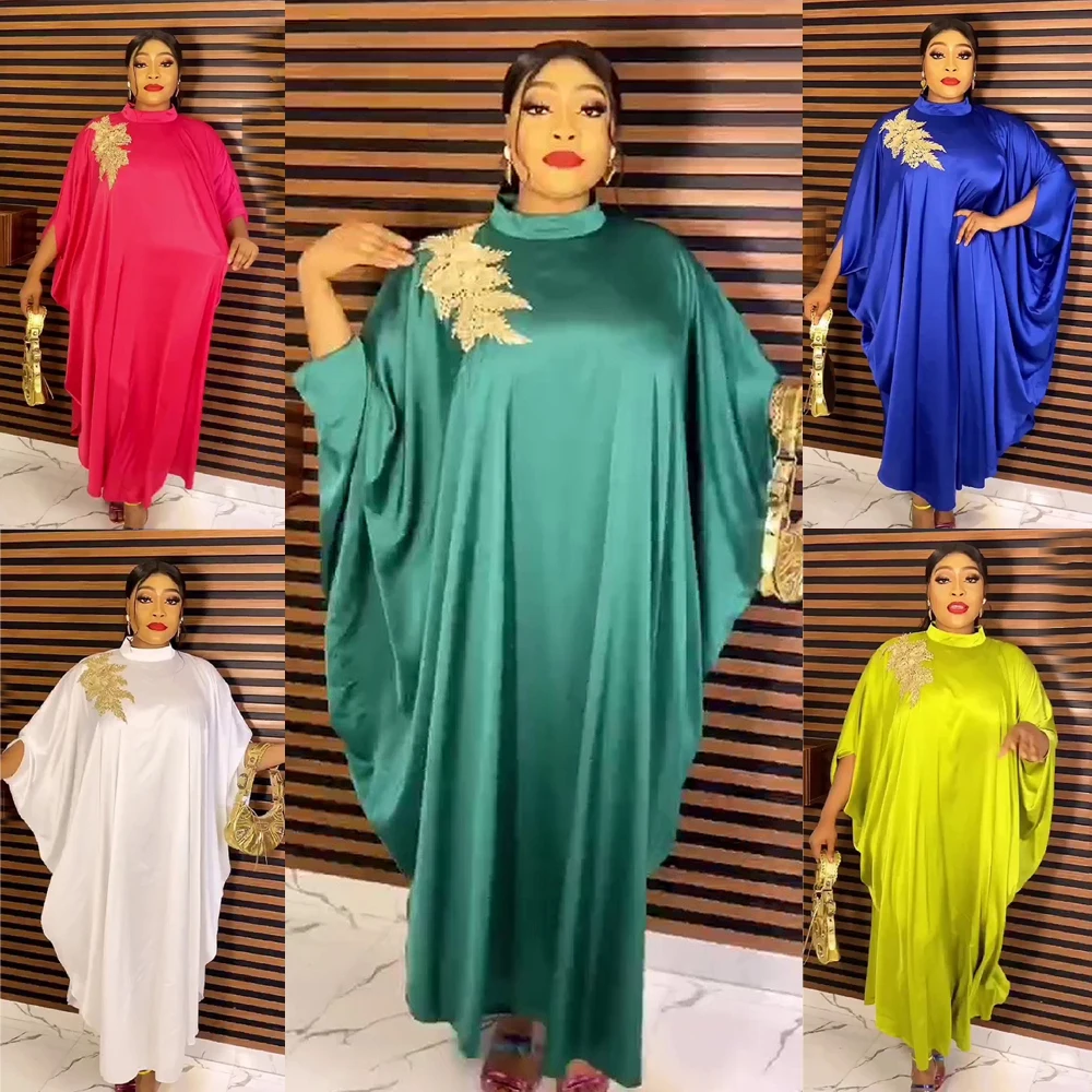 

2023 African Dashiki Satin Diamonds Maxi Dress for Women Elegant Wedding Evening Party Dresses Muslim Morocco Boubou Traditional