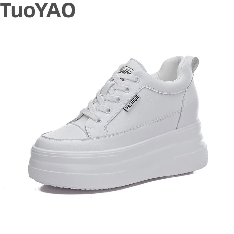 

Summer 10cm Genuine Leather Platform Wedge Sneakers New Chunky Comfortable Autumn Spring Women's Vulcanize Ladies White Shoes