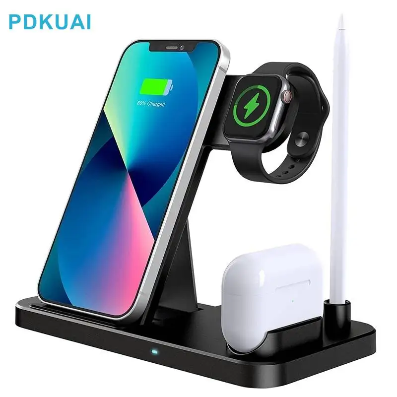 

Быстрое беспроводное зарядное устройство, подставка для iPhone 14 13 12 11 XS X Apple Watch 4 в 1, складная зарядная док-станция для iWatch Airpods Pro
