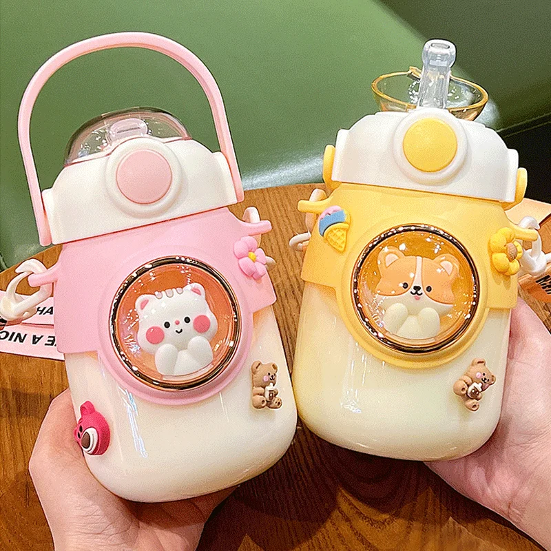 

Cute Kids Water Bottles With Straw For Girls Children's 820ml Large Capacity Kawaii Cartoon Student School Travel Sale Wholesale