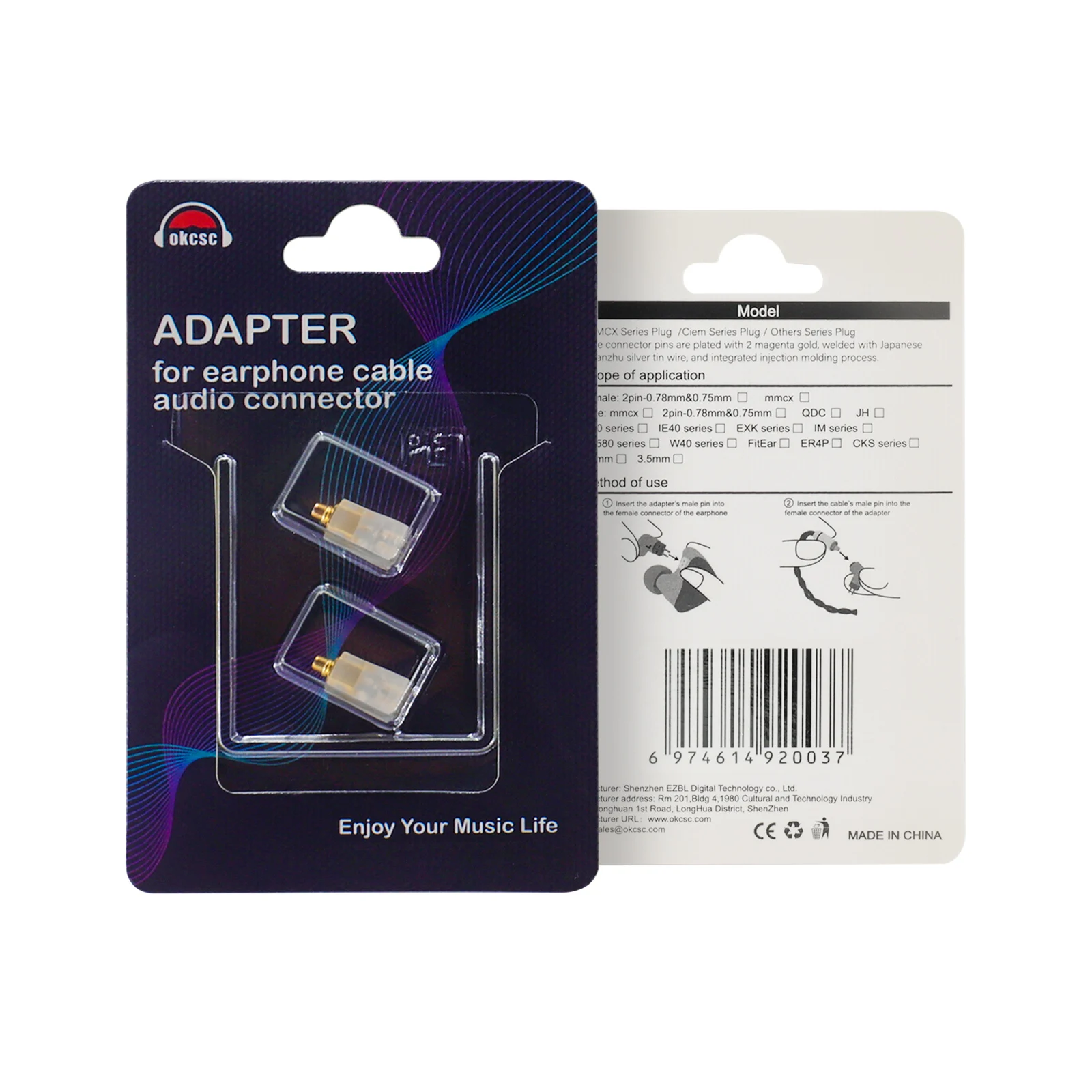 OKCSC MMCX Cable Connected to for Sony MDR EX1000 EX800 MDR7550 EX600 Earbuds Connector in Curved Shape Audio Jack Adapter