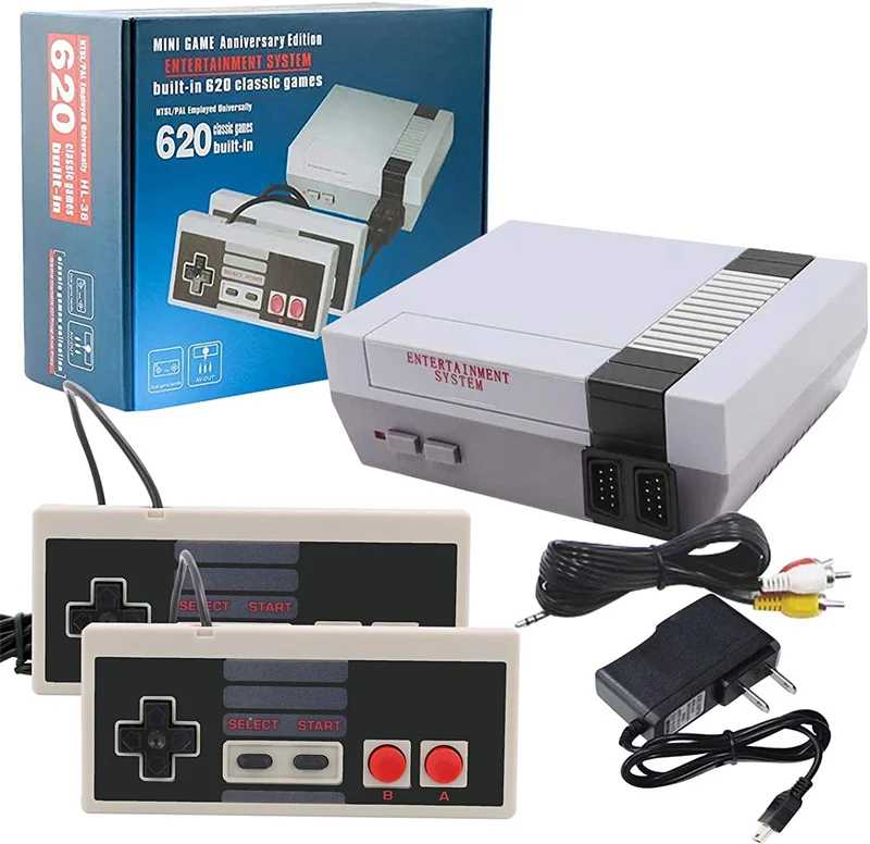

Classic Retro Game Console Mini Video Game machine with 620 Games for NES Game Handle Gaming with 2 Controllers - AV Output Grey