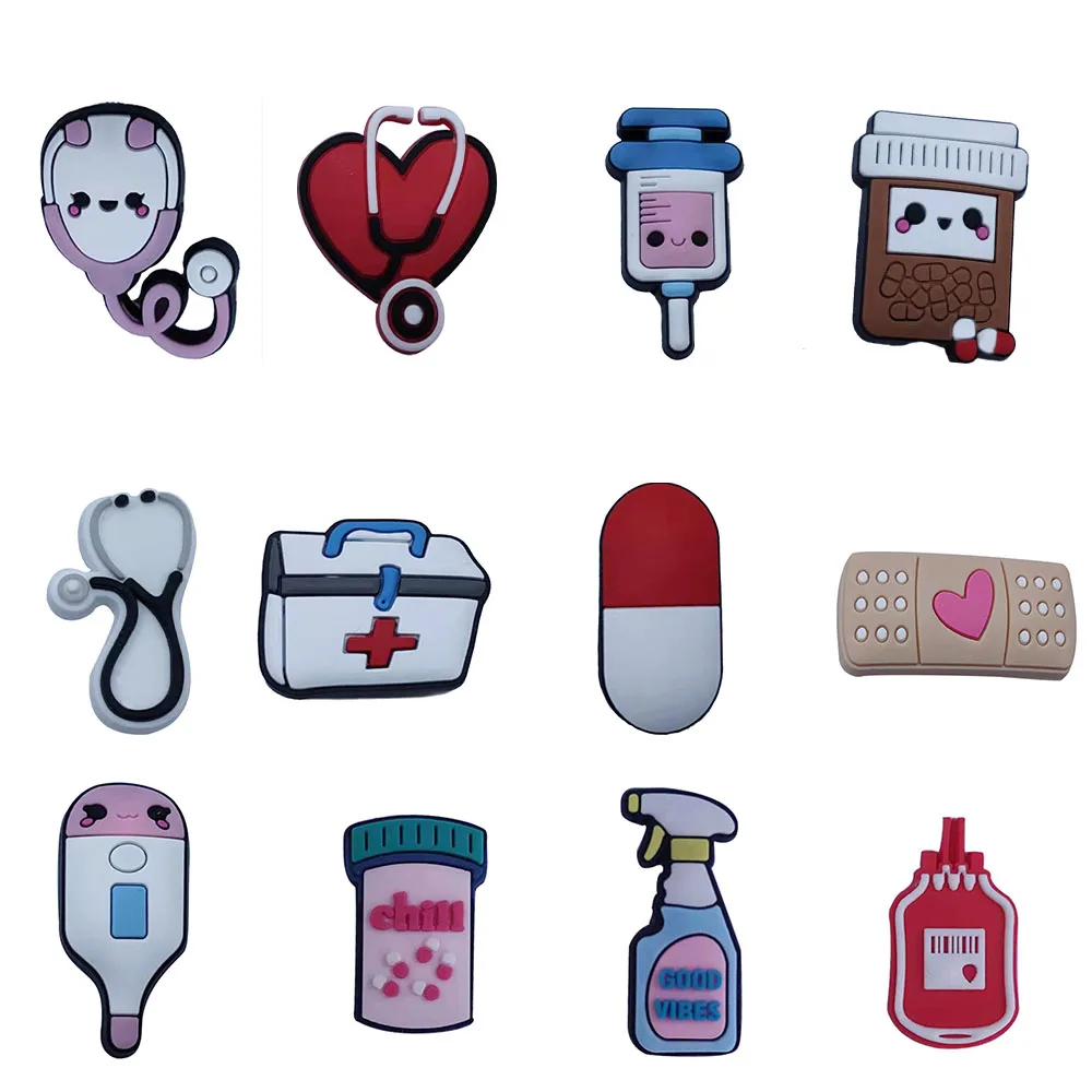 

1pcs Protect Hospital Medical Shoe Charms Accessories Stethoscope Heart PVC Shoe Decoration JIBZ Fit Croc Bracelet Kids Gifts