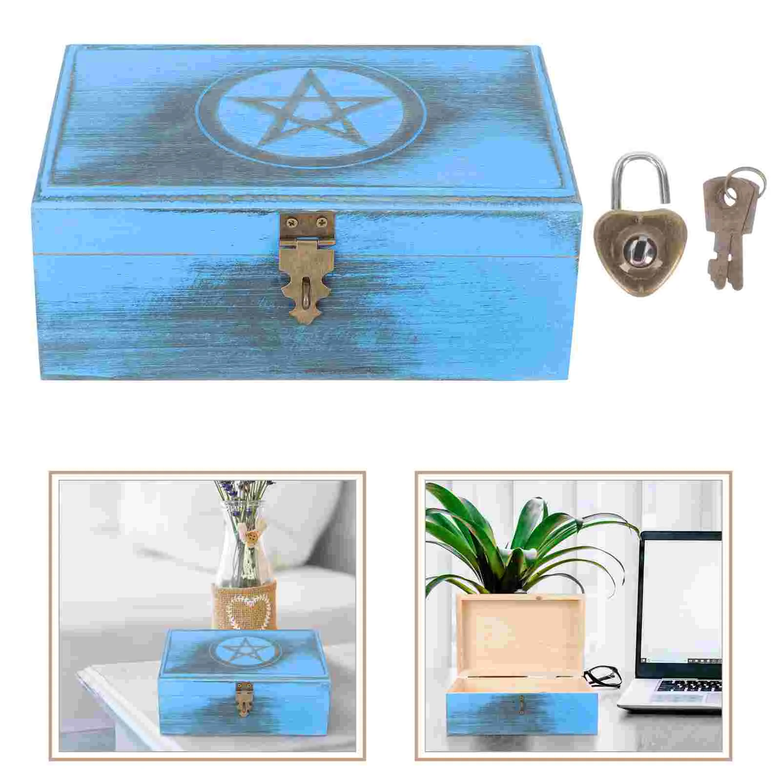 

Box Storage Wooden Lock Jewelryorganizer Trinketcase Retro Wood Key Treasure Watch Keepsake Holder Rustic Sundries Vintage Old
