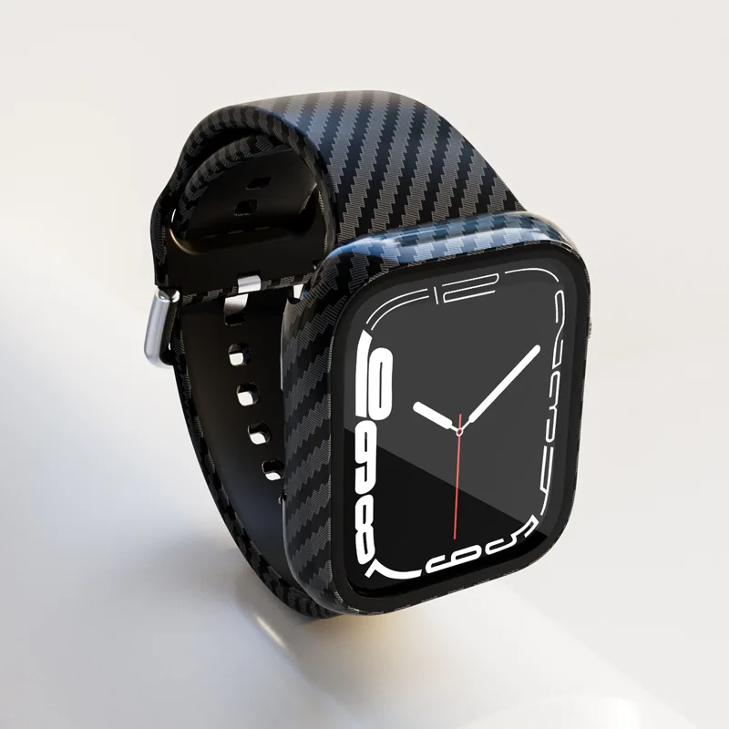 

Чехол и ремешок для часов Apple Watch Band 44 мм 40 мм 45 мм 41 мм 42 мм 38 мм, силиконовый браслет из углеродного волокна для iwatch series 7 6 SE 4 3 Band