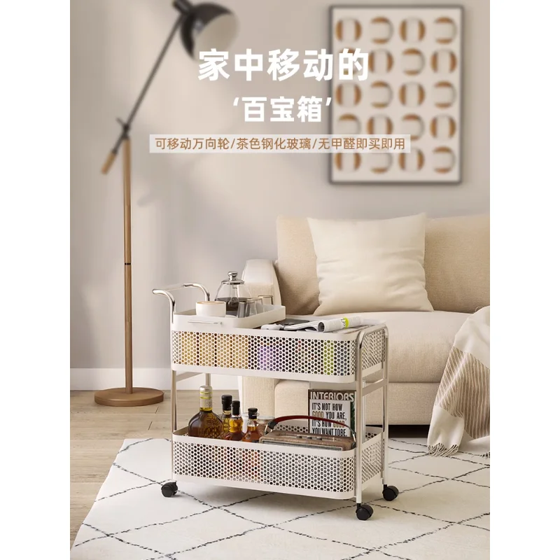 

Cream wind sand hair edge table, movable living room coffee table storage rack, bedside storage, medieval dining edge trolley