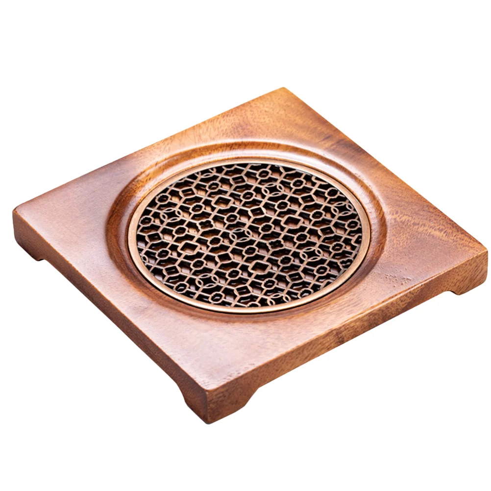

1Pc Wooden Teapot Holder Tea Kettle Storage Tray Wood Coaster Square Tea Mat
