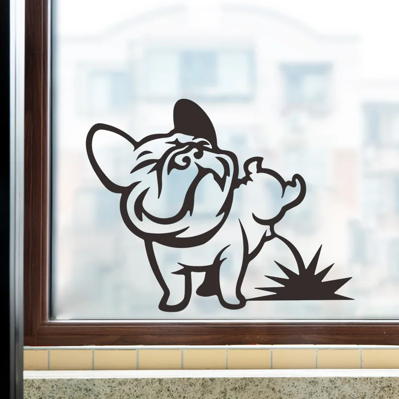 

Cartoon Pug peeing footprint glass window cabinet off home decor can remove waterproof DIY wall stickers living room decoration