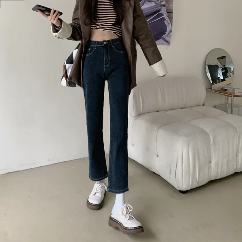 

DD2870 New fashion all-match straight-leg slim-fitting trousers high-waisted jeans