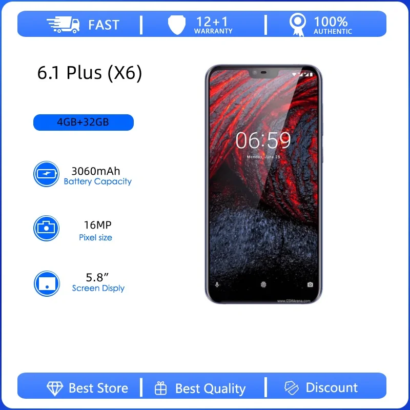 Разблокированный восстановленный оригинальный мобильный телефон 6.1 Plus (X6) 4G 16 МП 5.8 дюймов с отпечатком пальца, поддержка русского, арабского, ивритского языков (art.: 3920da592fbc8) - 3920da592fbc8