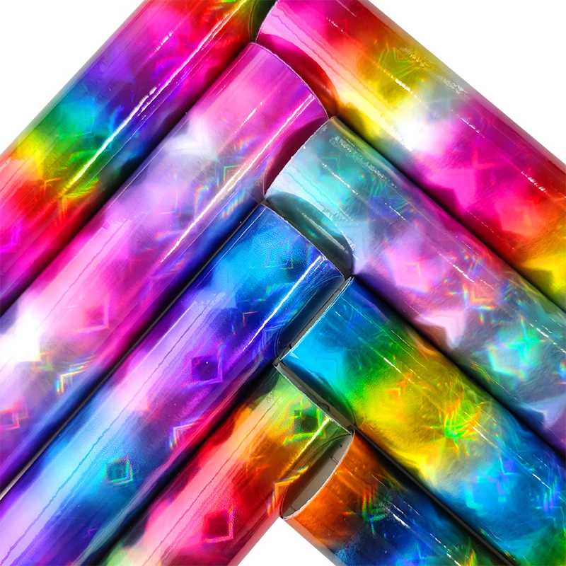 

Sparkle Iridescent Printed Mirror Holographic Faux Leather Fabric Cotton Back for Making Shoe Bag Craft Decoration